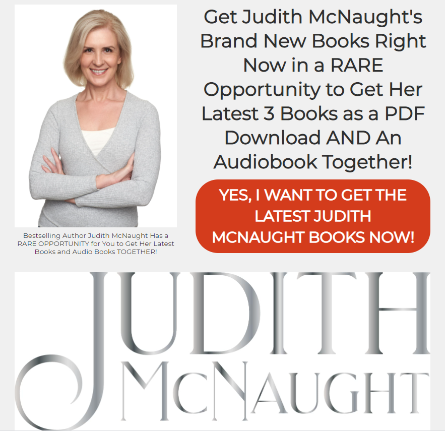Header image from www.jucithmcnaught.net advertising Brand New  Books, with stock image of a woman identified as Judith McNaught