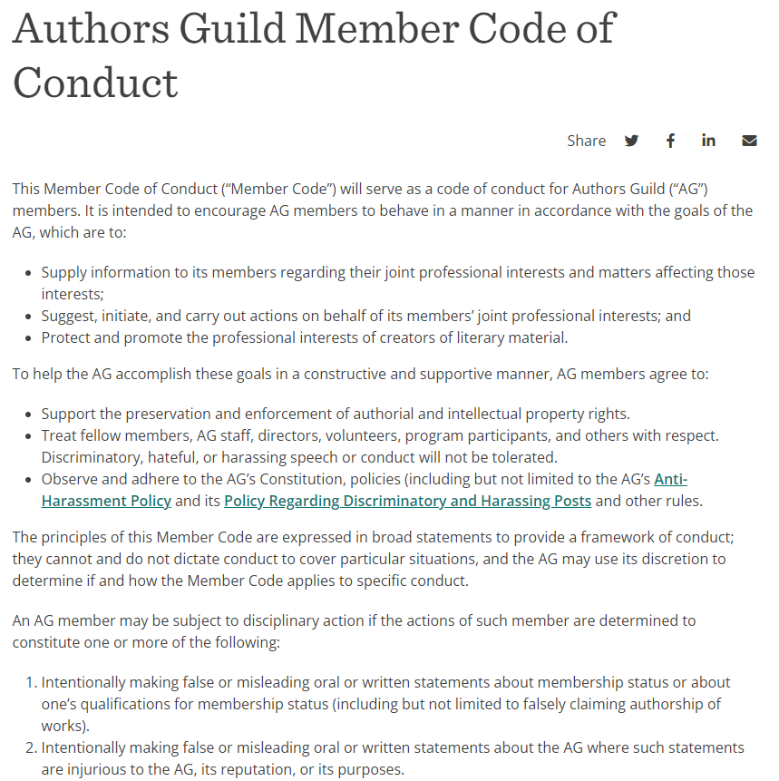 Original content from Authors Guild website: member code of conduct