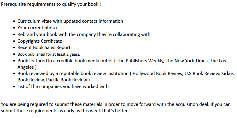 Also from Page Turner: a list of "requirements" to "qualify your book" for consideration by Penguin Random House and HarperCollins