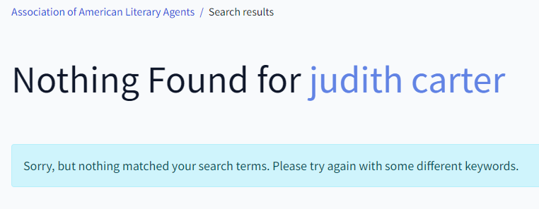 Search result from AALA website: "Nothing found for Judith Carter"